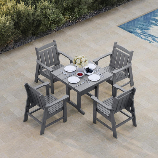 Modern HDPE Patio Dining Table, with Umbrella Hole, Weather Resistant, for Outdoor, Yard, Lawn (Grey, 1 Piece - 35.7'' Table)