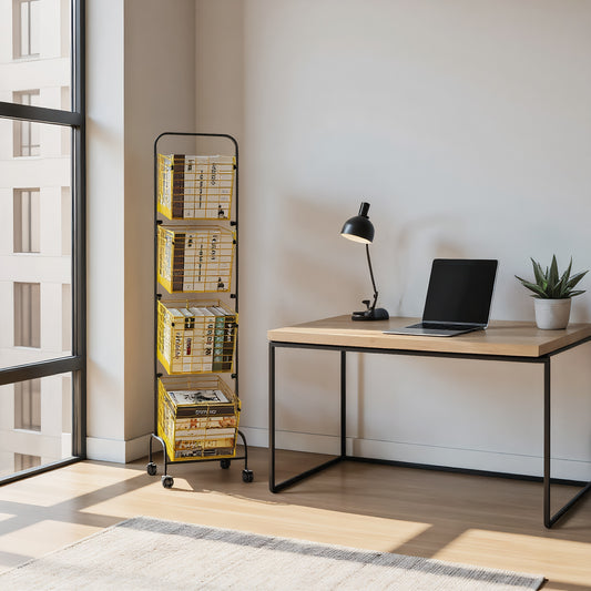 Fortune Candy 3-Tier Metal Rolling Storage Basket Cart, Black Gold Utility Organizer with Wheels for Books, Toys, Food, Vegetables, and More