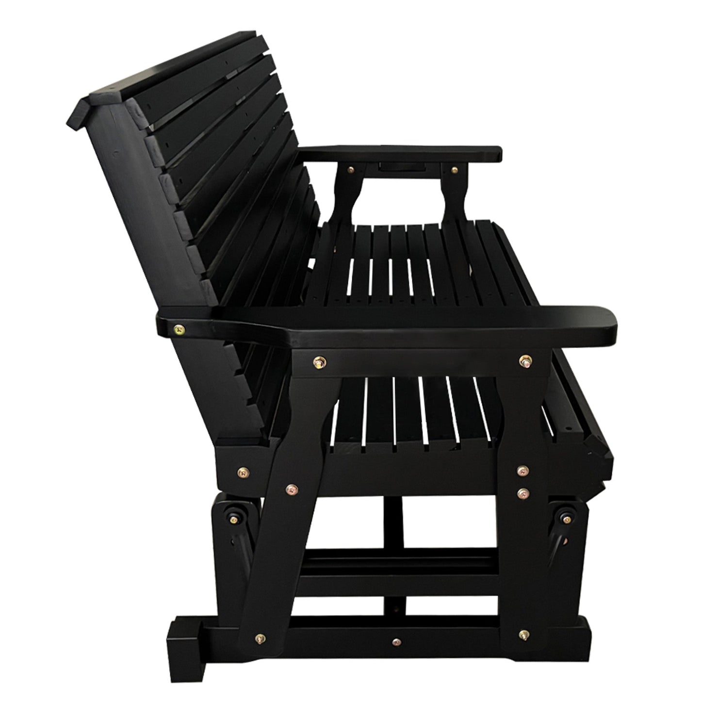 Wooden Patio Glider with High Roll Back and Deep Contoured Seat, Solid Fir Wood, 2-Seater, Heavy Duty 800 LBS, 4 Ft. (Carbon Black)