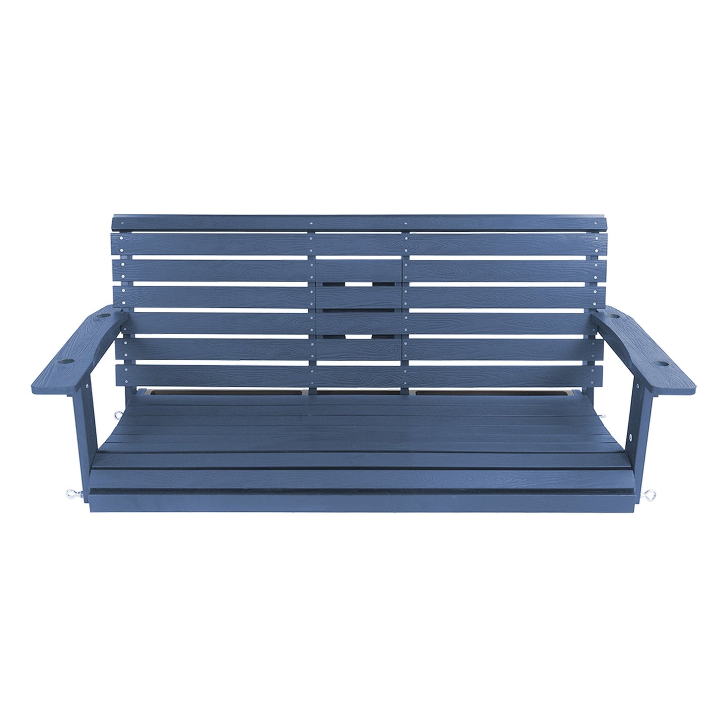 Poly Lumber 3-Seat Porch Swing, HIPS 5-Feet Bench Swing with Foldable Cup Holders,18/8 Stainless Steel Hardware, High Backrest and Deep Contoured Seat (Navy Blue, 5-feet)