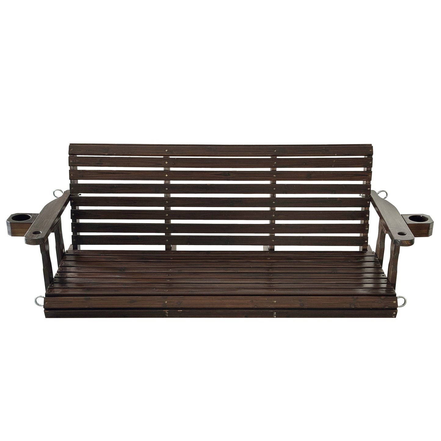 Fortune Candy Extended 3-Seater Wooden Porch Swing with Seat Cushion, Cup Holders, Hanging Chains and 7mm Springs, Heavy Duty 880 LBS (Deep Brown, 5.5 FT)