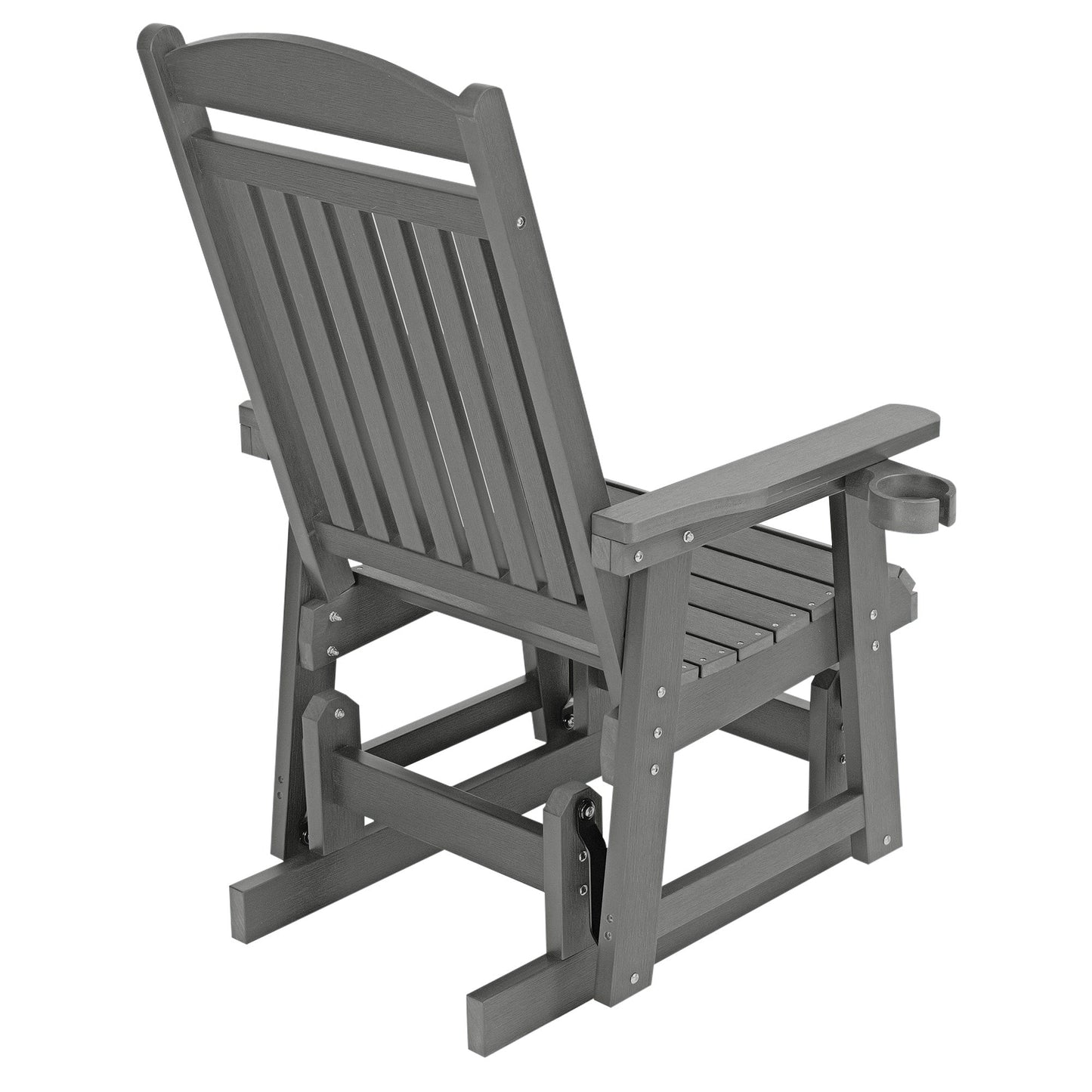 Poly Lumber Patio Glider for One Person, with Cup Holders, High Backrest and Deep Contoured Seat, HIPS Material, All-Weather Resistant, Heavy Duty 700 LBS (Gray)