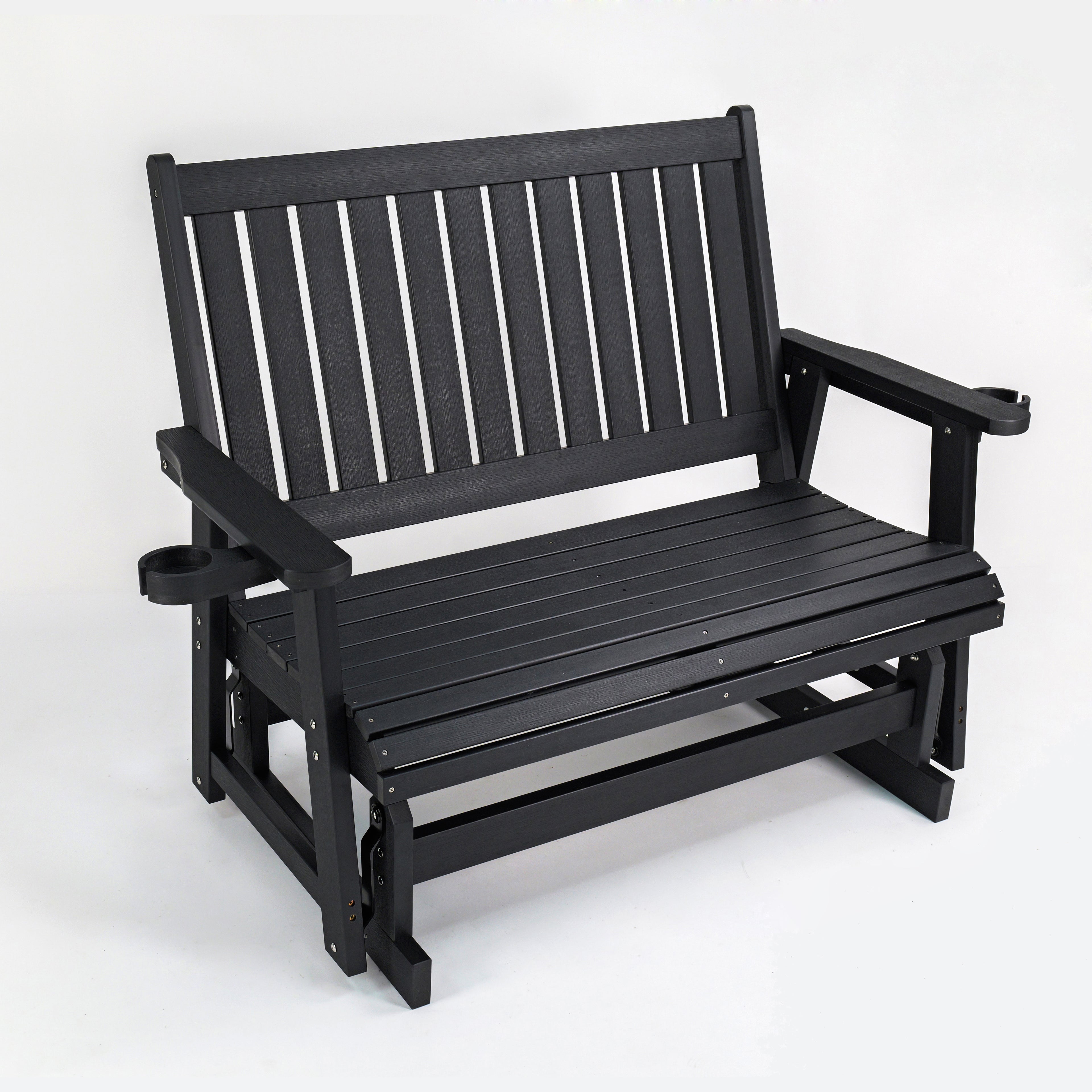 Fortune Candy Poly Lumber Patio Glider 2 Seater with Ergonomic Deep Seat, High Backrest, Cup Holders, for Outdoor Garden, Yard, or Deck