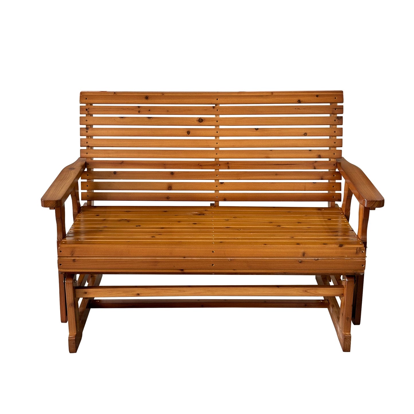 Wooden Patio Glider with High Roll Back and Deep Contoured Seat, Solid Fir Wood, 2-Seater, Heavy Duty 800 LBS, 4 Ft. (PU Brown)