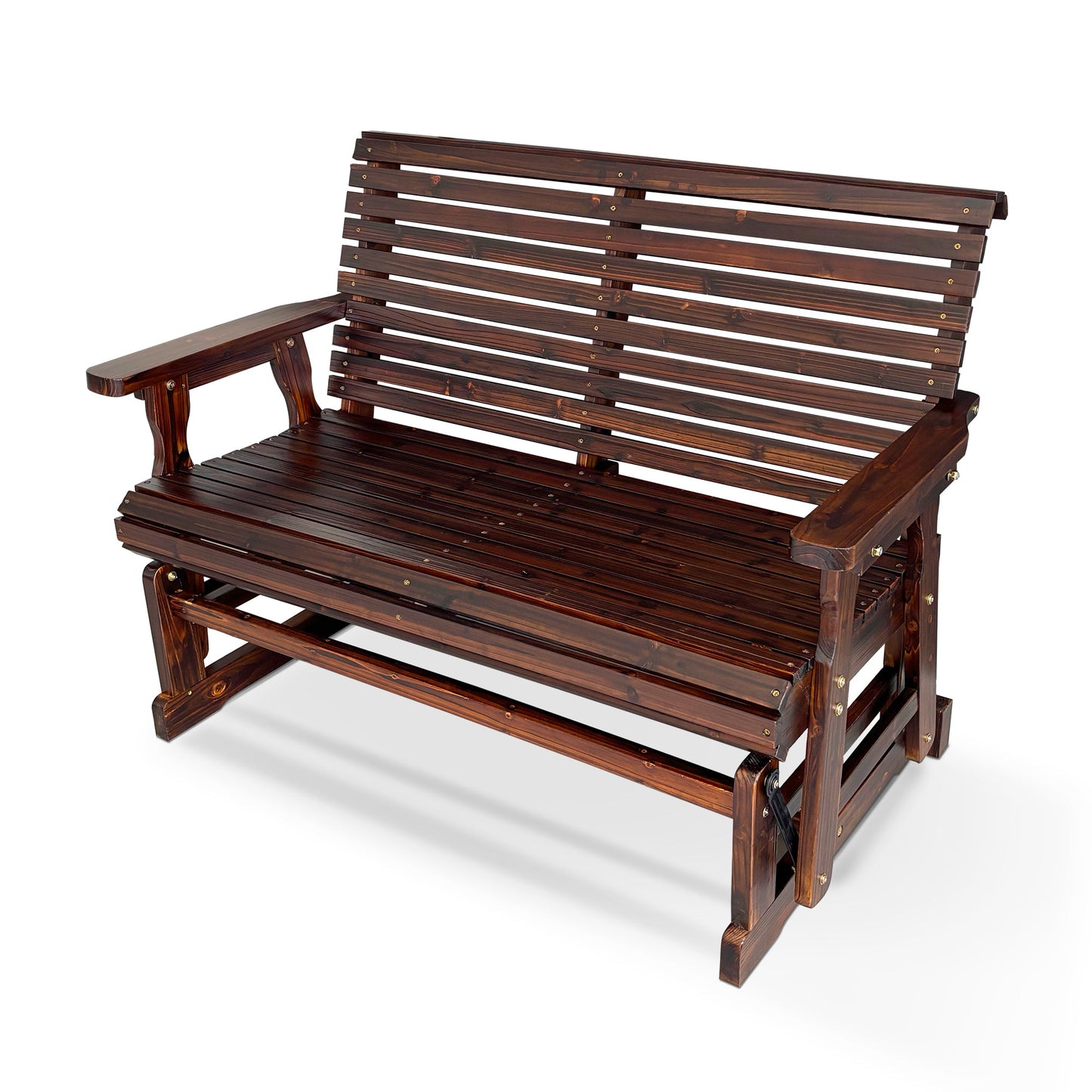 Wooden Patio Glider with High Roll Back and Deep Contoured Seat, Solid Fir Wood, 2-Seater, Heavy Duty 800 LBS, 4 Feet (Deep Brown)
