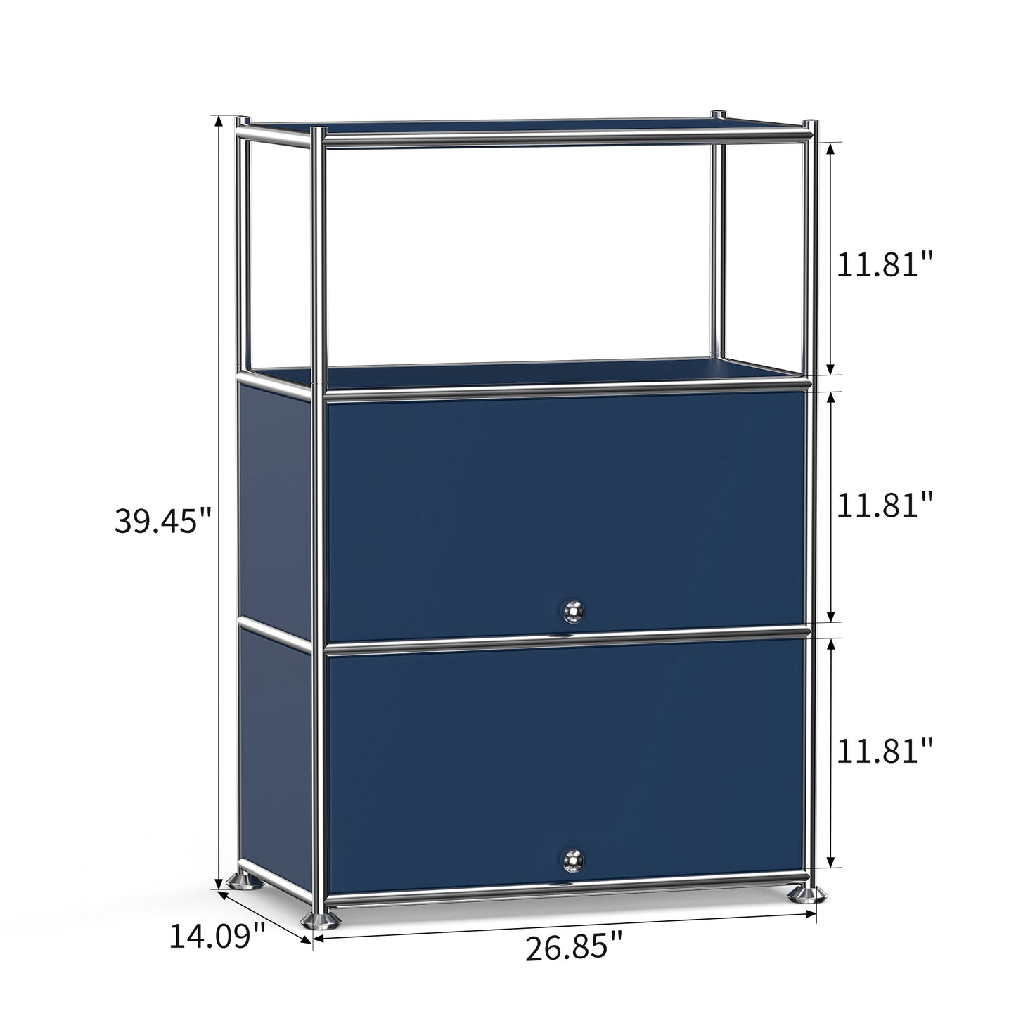 Fortune Candy 3 Tier Modular Metal Storage Cabinet, Modern Grid-Style Organizer for Dining Room, Living Room or Office, Blue