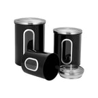 Fortune Candy 3 PCS Stainless Steel Canister Set with Anti-Fingerprint Lids & Visible Windows, Multipurpose Food Storage for Kitchen or Travel (Black)