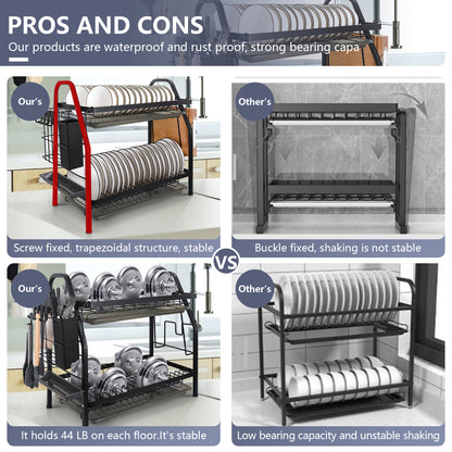 Fortune Candy 16'' Tall Large Capacity Multifunction Storage 2 Tier Dish Drying Rack