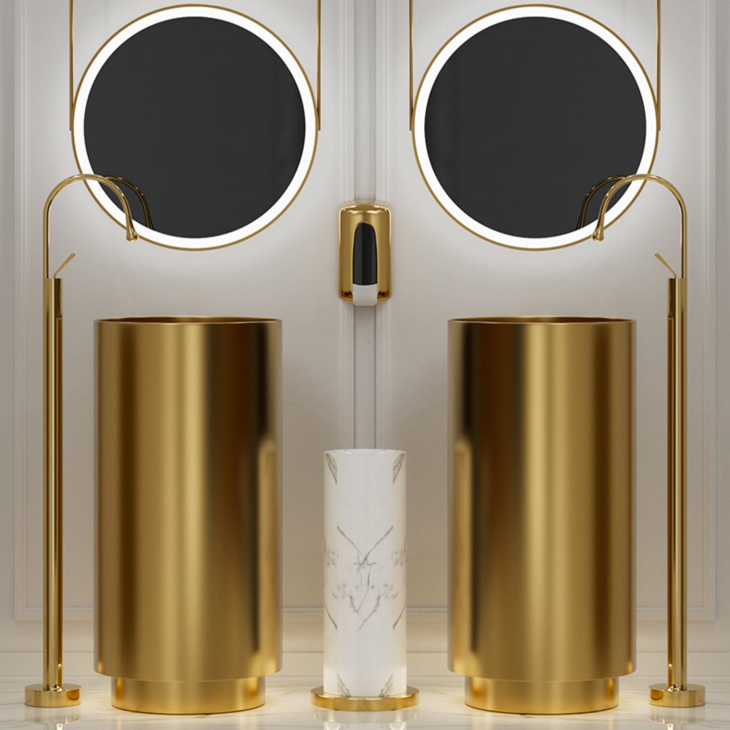 Fortune Candy 32.68'' Tall Round Stainless Steel Pedestal Sink Basin (Gold)