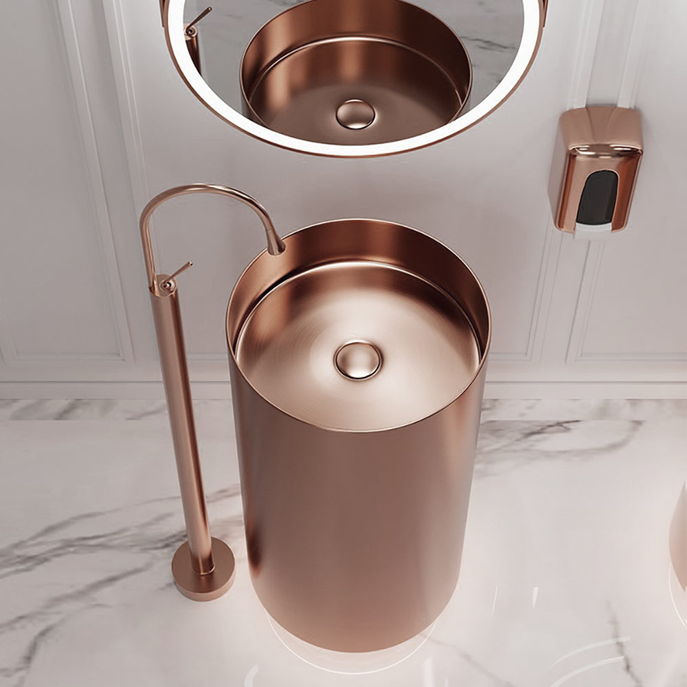 Fortune Candy 32.68'' Tall Round Stainless Steel Pedestal Sink Basin (Rose Gold)