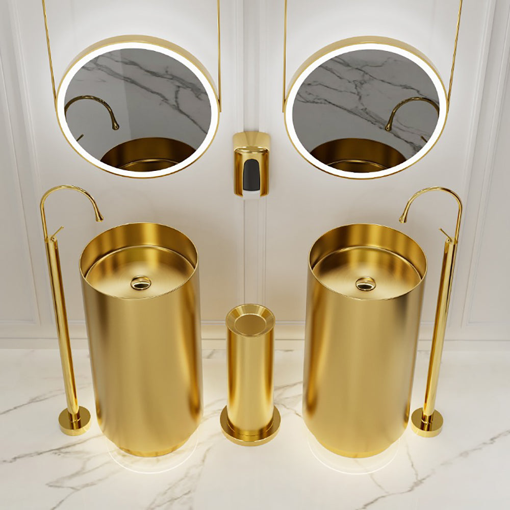 Fortune Candy 32.68'' Tall Round Stainless Steel Pedestal Sink Basin (Gold)