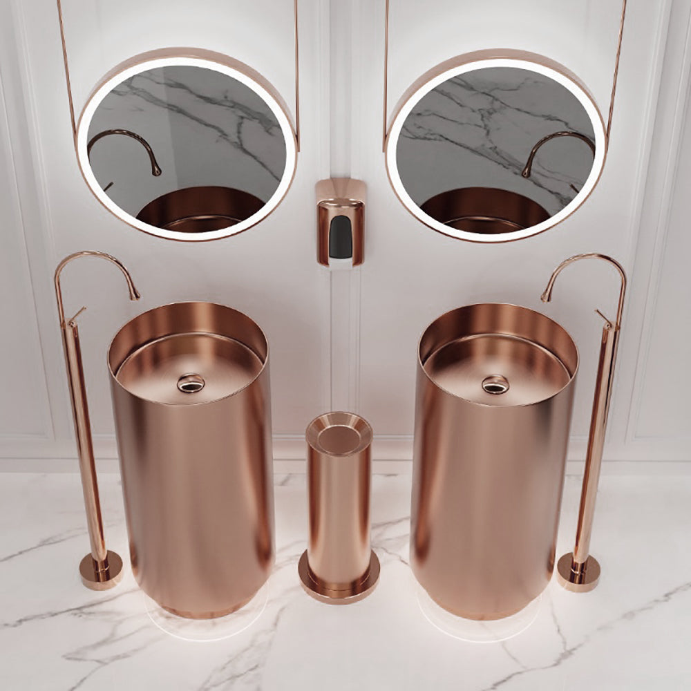 Fortune Candy 32.68'' Tall Round Stainless Steel Pedestal Sink Basin (Rose Gold)