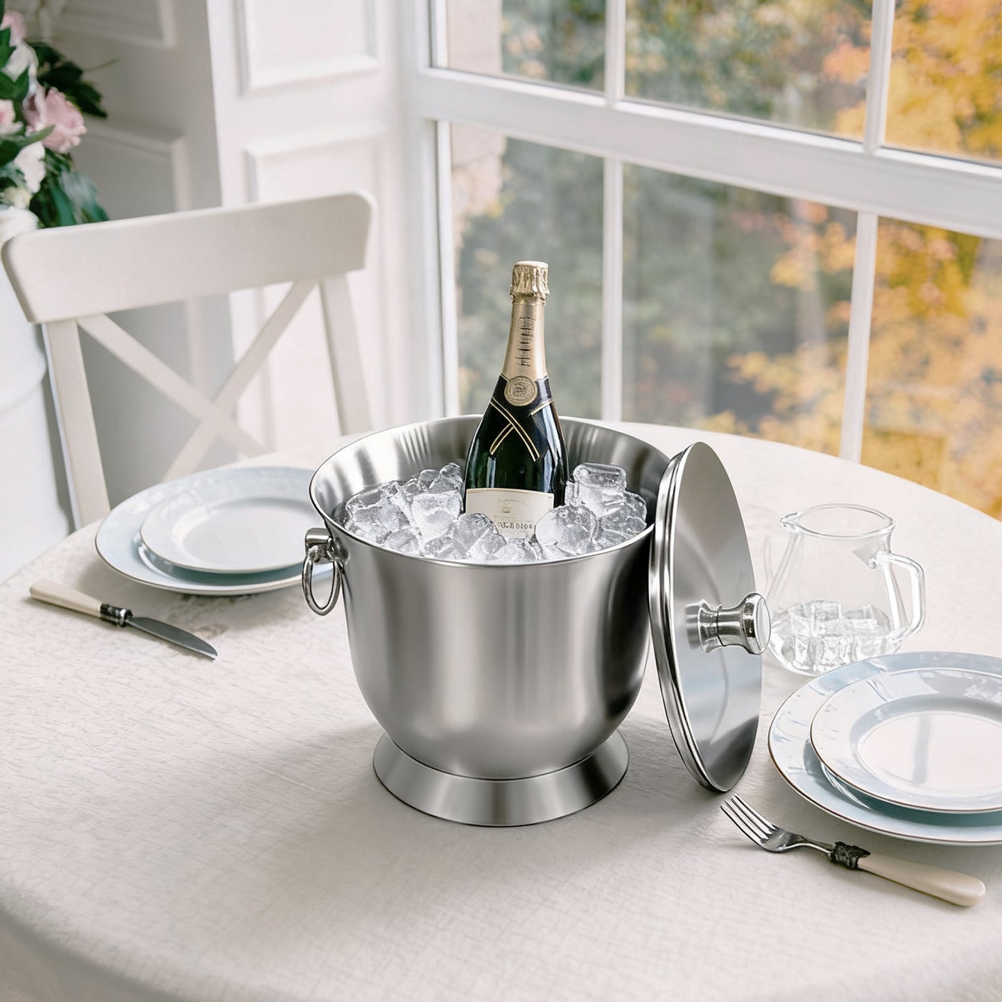 Fortune Candy 3.3 L Insulated Ice Bucket - Double Walled Stainless Steel Ice Bucket with Ice Tongs and Lid
