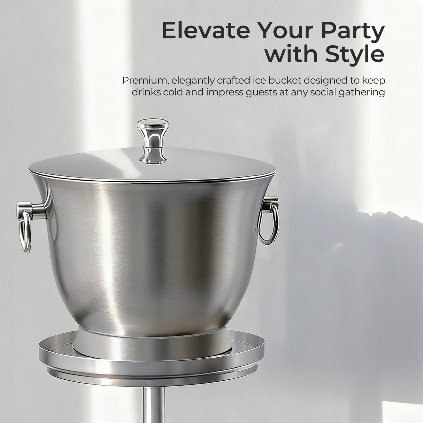 Fortune Candy 3.3 L Insulated Ice Bucket - Double Walled Stainless Steel Ice Bucket with Ice Tongs and Lid