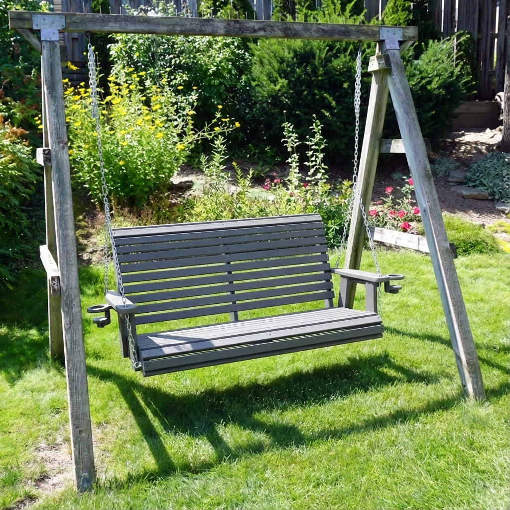 Fortune Candy 47.6 in. HDPE Porch Swing with Hanging Chains, Weather-Resistant Outdoor Swing for Patio, Garden, Yard (Gray)