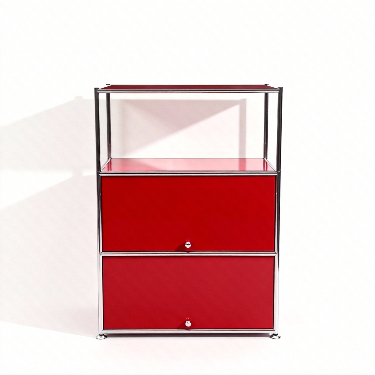 Fortune Candy 3 Tier Modular Metal Storage Cabinet, Modern Grid-Style Organizer for Dining Room, Living Room or Office, Red