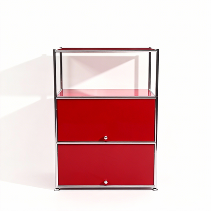 Fortune Candy 3 Tier Modular Metal Storage Cabinet, Modern Grid-Style Organizer for Dining Room, Living Room or Office, Red