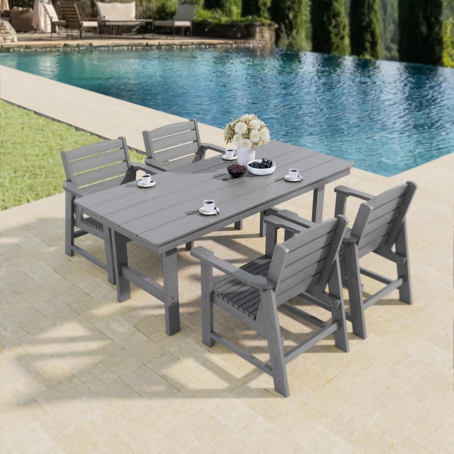 Modern HDPE Patio Dining Chair, Weather Resistant, for Outdoor, Garden, Yard, Lawn (Grey, 1 Piece - Chair)