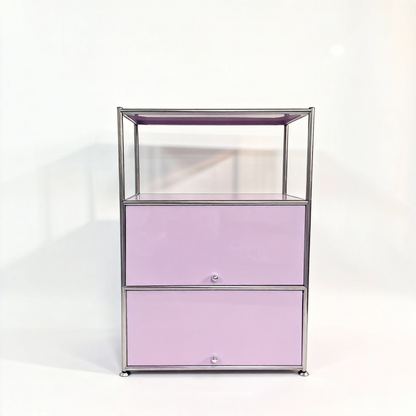 Fortune Candy 3 Tier Modular Metal Storage Cabinet, Modern Grid-Style Organizer for Dining Room, Living Room or Office, Pink