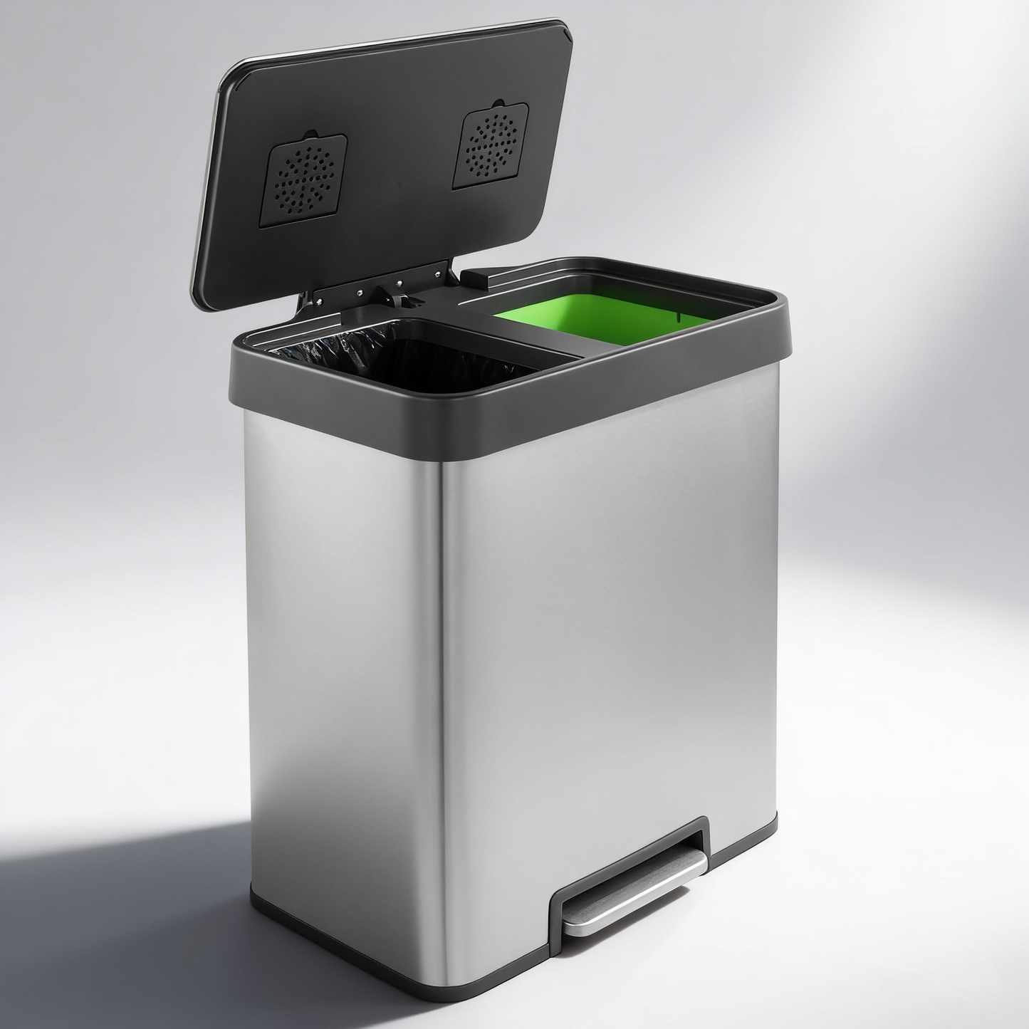 Innovaze 40L / 10.6 Gal Stainless Steel Step Trash Can, Dual 5.3 Gal Compartments Recycling Bin for Home, Office, Apartment