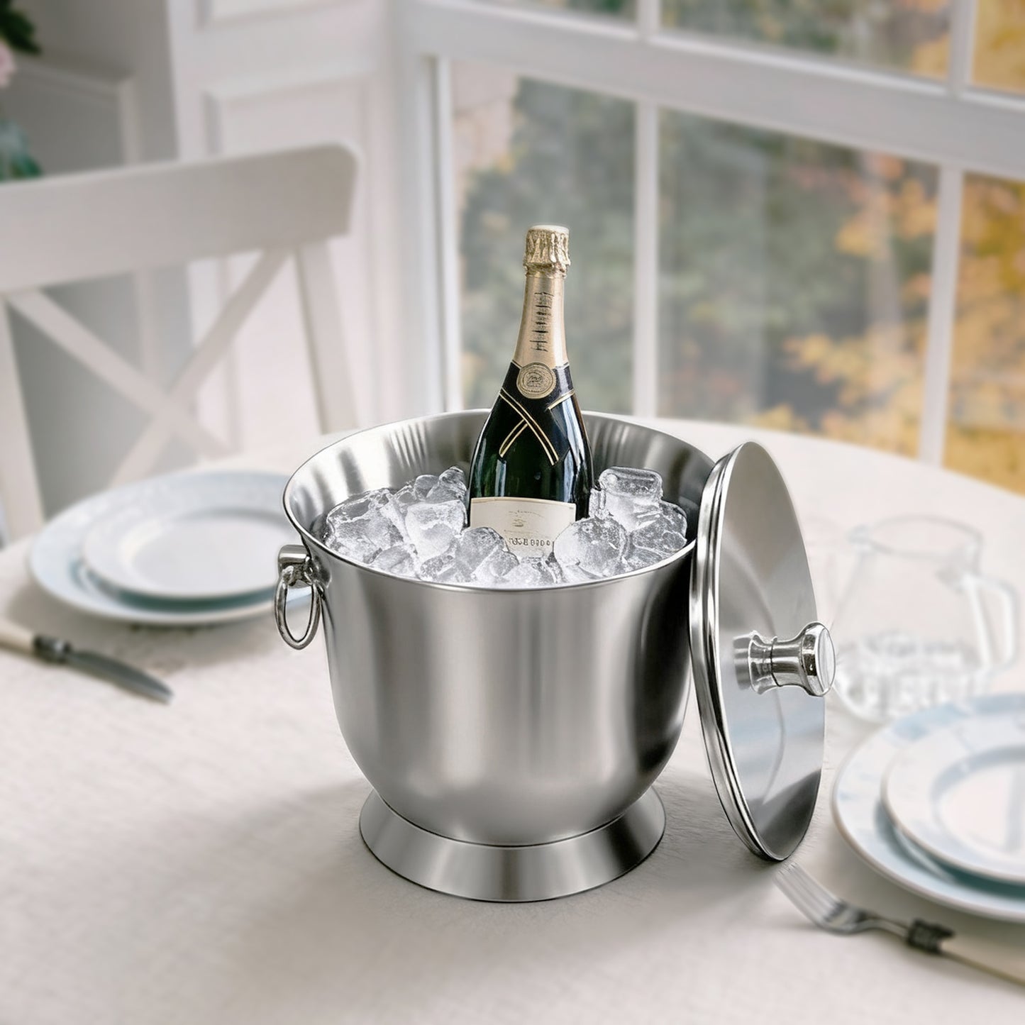 Fortune Candy 3.3 L Insulated Ice Bucket - Double Walled Stainless Steel Ice Bucket with Ice Tongs and Lid