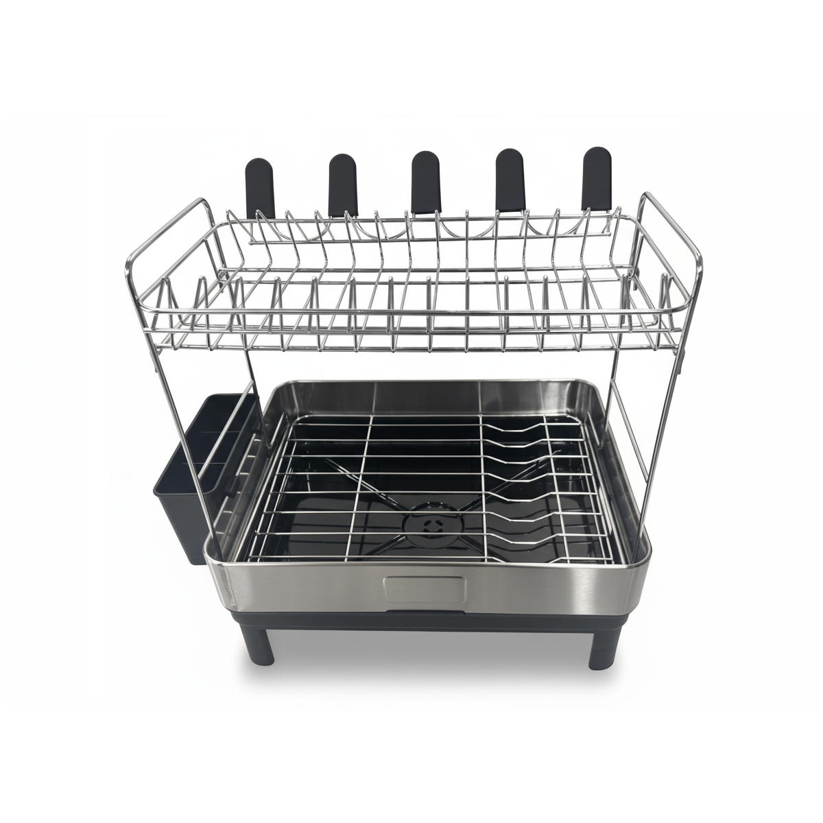 Fortune Candy 2-Tier Stainless Steel Dish Drying Rack for Kitchen Counter, Large Dish Rack with Utensil Holder and Rotating Drain Spout
