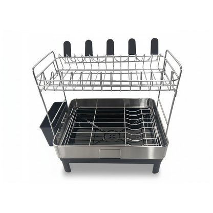 Fortune Candy 2-Tier Stainless Steel Dish Drying Rack for Kitchen Counter, Large Dish Rack with Utensil Holder and Rotating Drain Spout