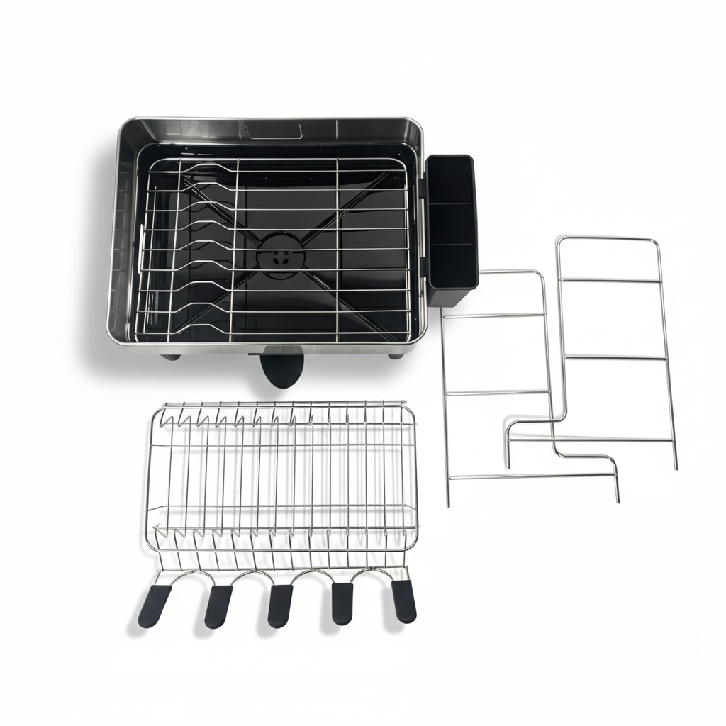 Fortune Candy 2-Tier Stainless Steel Dish Drying Rack for Kitchen Counter, Large Dish Rack with Utensil Holder and Rotating Drain Spout