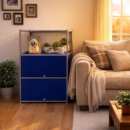 Fortune Candy 3 Tier Modular Metal Storage Cabinet, Modern Grid-Style Organizer for Dining Room, Living Room or Office, Blue