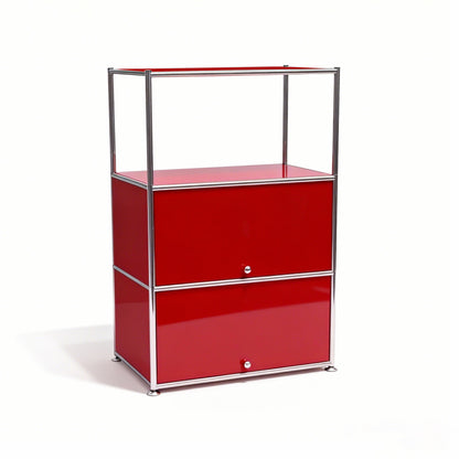 Fortune Candy 3 Tier Modular Metal Storage Cabinet, Modern Grid-Style Organizer for Dining Room, Living Room or Office, Red