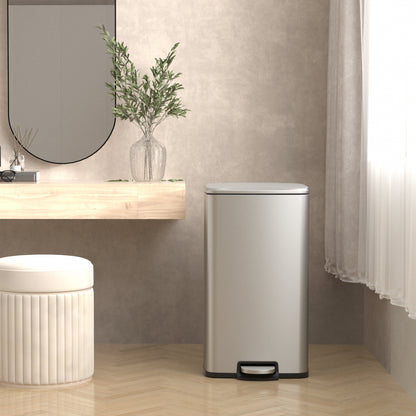 Innovaze 8 Gallon / 30 Liter Stainless Steel Step-On Trash Can, Rectangular Shape, Sliver Finish, Ideal for Home or Office