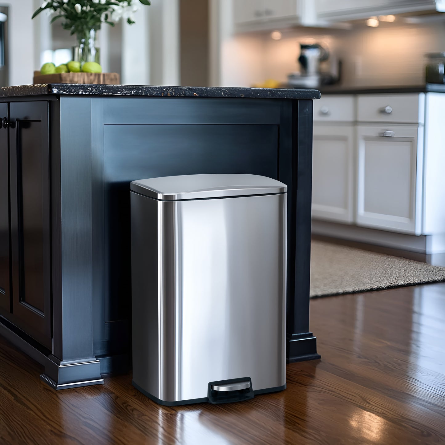 Innovaze 13 Gallon / 50 Liter Stainless Steel Step-On Trash Can, Rectangular Shape, Sliver Finish, Ideal for Home or Office