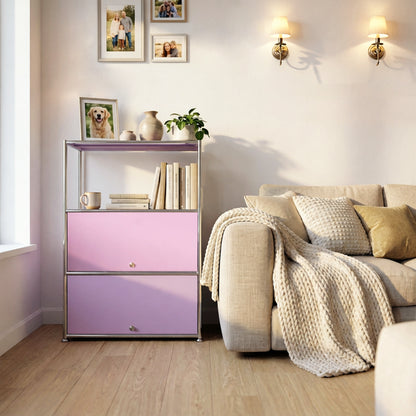 Fortune Candy 3 Tier Modular Metal Storage Cabinet, Modern Grid-Style Organizer for Dining Room, Living Room or Office, Pink
