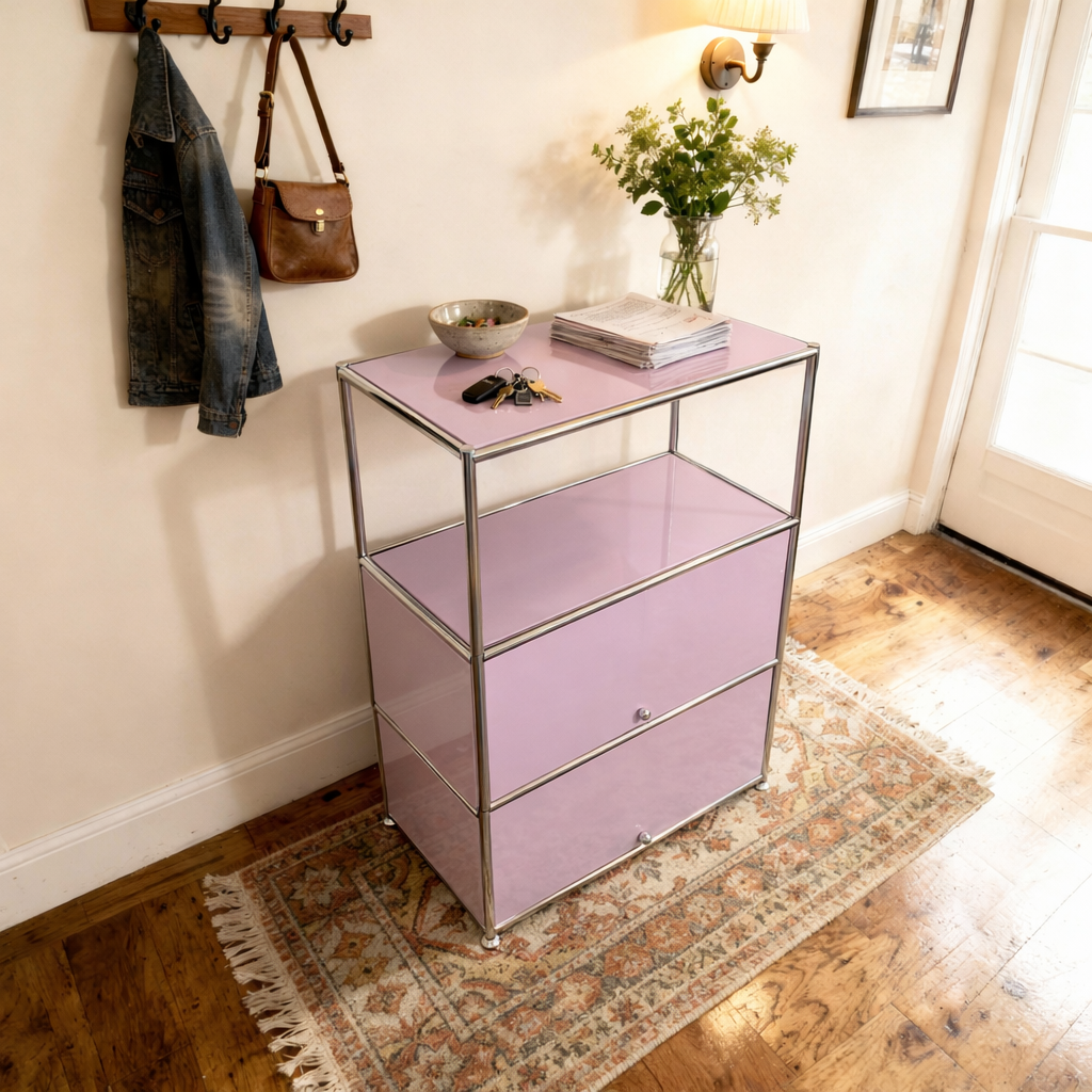 Fortune Candy 3 Tier Modular Metal Storage Cabinet, Modern Grid-Style Organizer for Dining Room, Living Room or Office, Pink