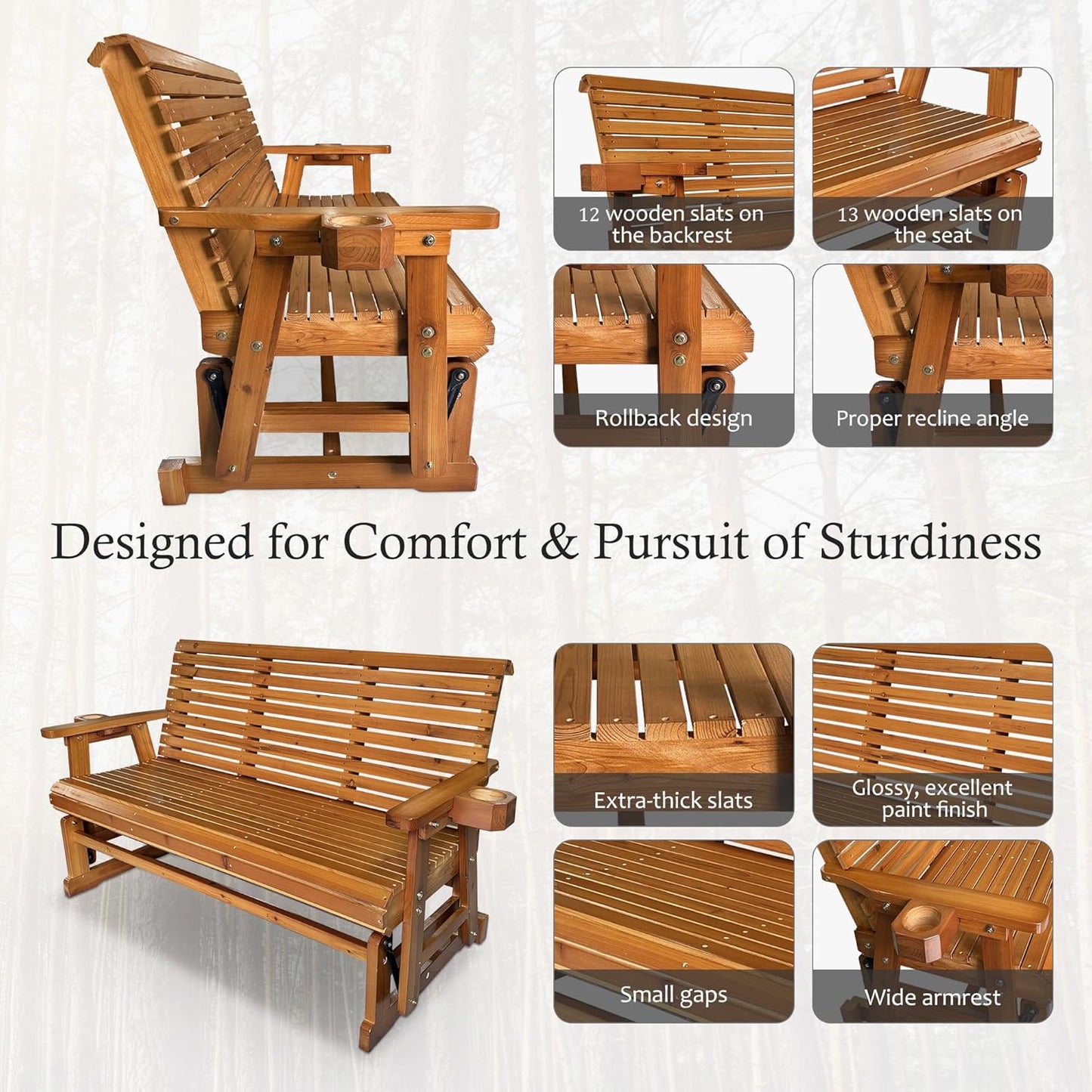Patio Glider  3-Seater,  Brown