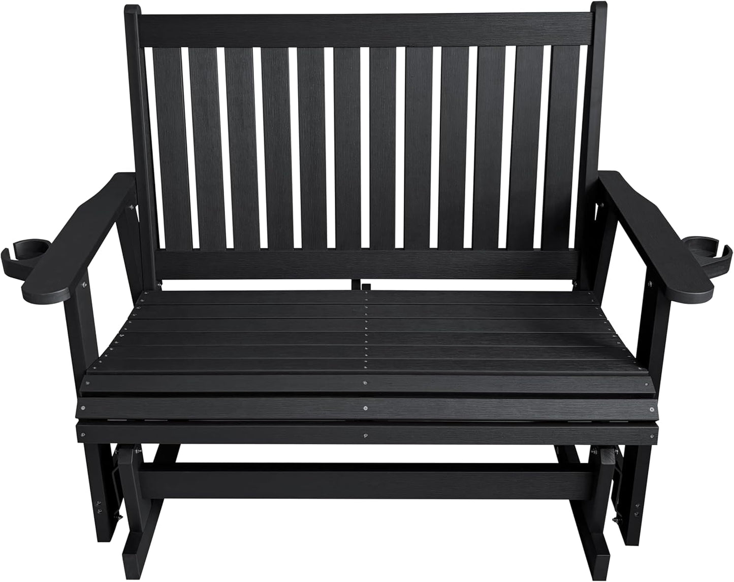 HIPS Patio Glider Two-Seat with Cup Holders, Durable HIPS Material, All-Weather Resistant, High Backrest and Deep Contoured Seat, Heavy Duty 900 LB, for Outdoor, Porch, Patio (Vanta Black)