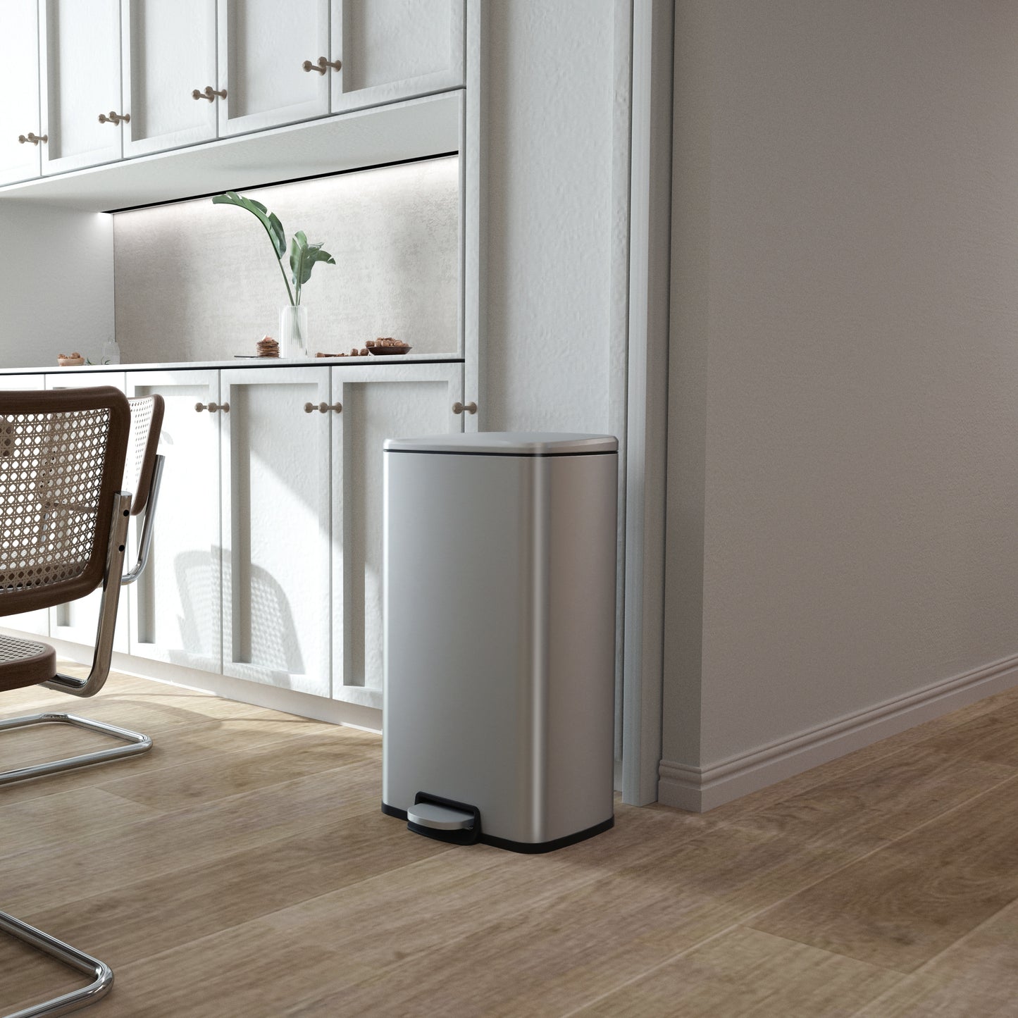 Innovaze 8 Gallon / 30 Liter Stainless Steel Step-On Trash Can, Rectangular Shape, Sliver Finish, Ideal for Home or Office