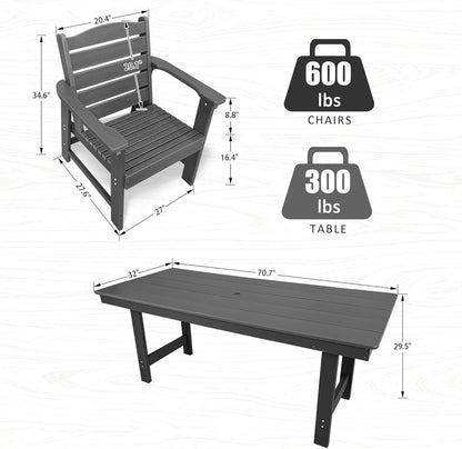 Modern HDPE Patio Dining Set, Poly Lumber Table and Chair, with Umbrella Hole, Weather Resistant, for Outdoor, Garden, Yard, Lawn