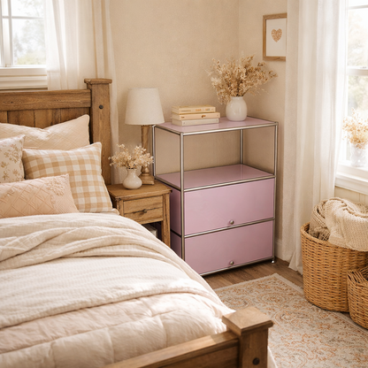 Fortune Candy 3 Tier Modular Metal Storage Cabinet, Modern Grid-Style Organizer for Dining Room, Living Room or Office, Pink