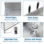 Fortune Candy 39.3" Stainless Steel Kitchen Sink with Faucet - Free Standing Single Bowl Commercial Sink Set, Strainer & Shelf for Indoor/Outdoor