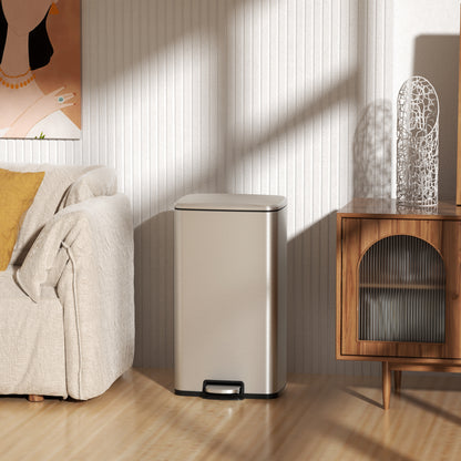 Innovaze 8 Gallon / 30 Liter Stainless Steel Step-On Trash Can, Rectangular Shape, Sliver Finish, Ideal for Home or Office