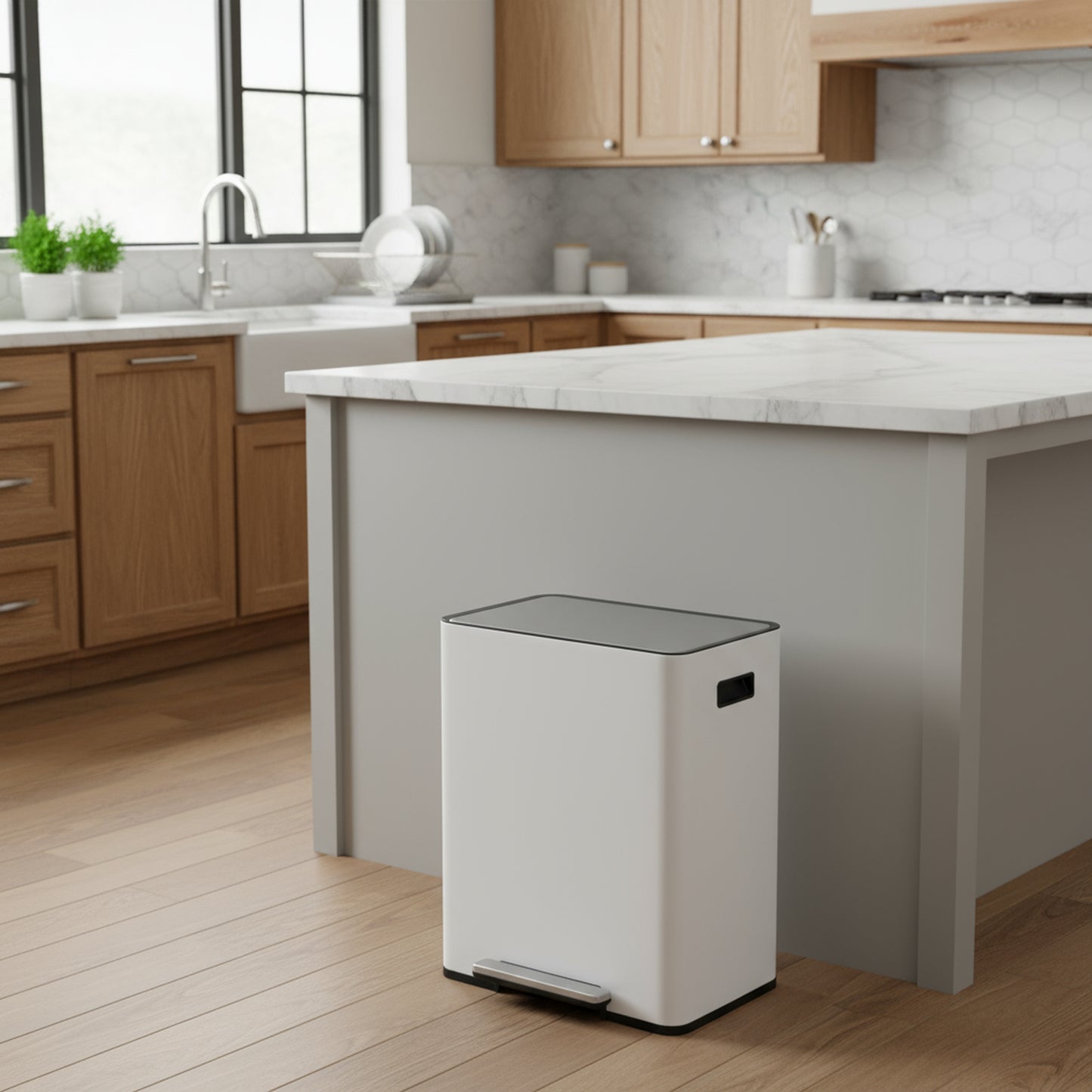 Innovaze 16 Gal / 60L Stainless Steel Step Trash Can, 30L+30L Removable Bin for Kitchen, Home, Office, Apartment