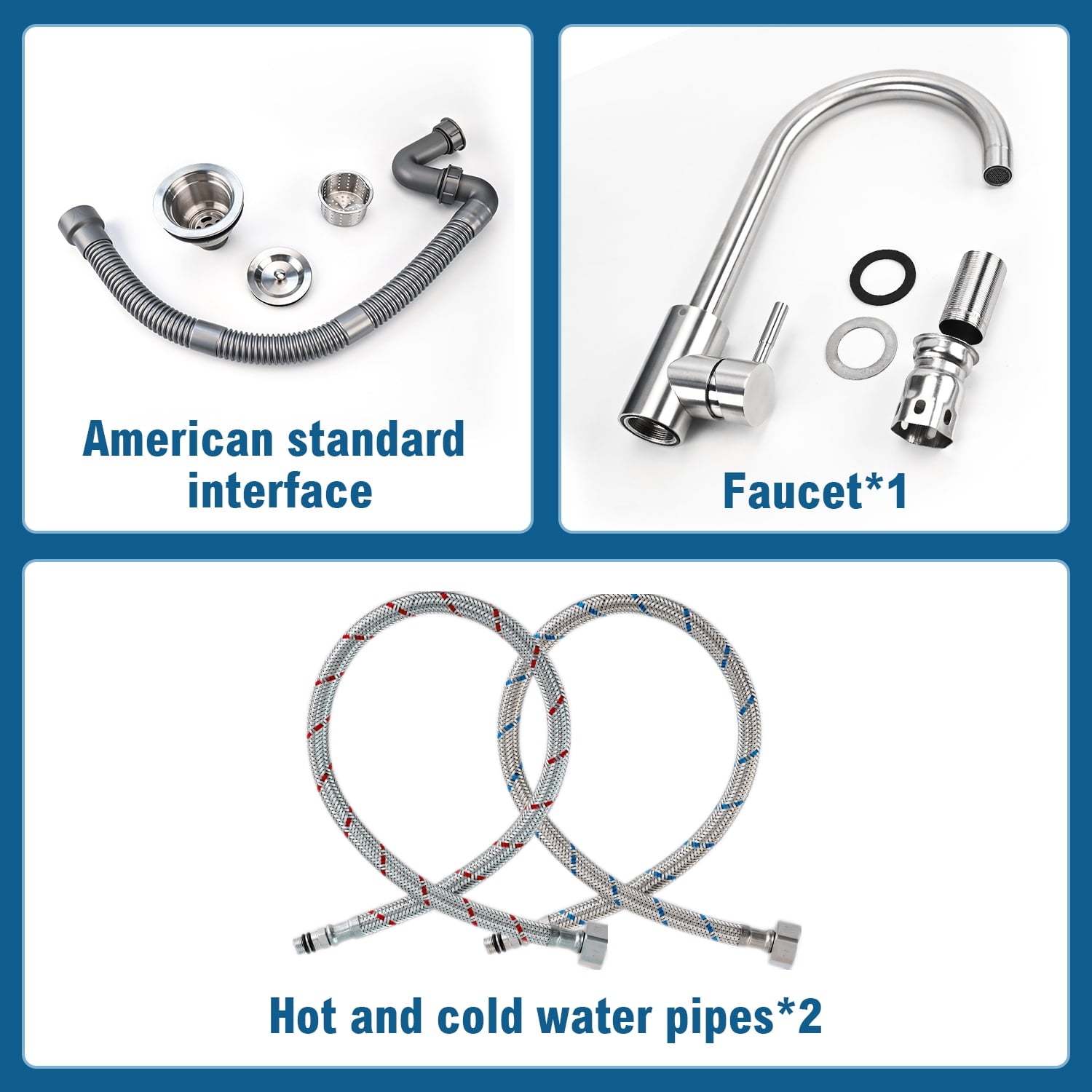Fortune Candy 39.3" Stainless Steel Kitchen Sink with Faucet - Free Standing Single Bowl Commercial Sink Set, Strainer & Shelf for Indoor/Outdoor