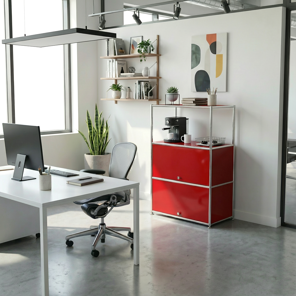 Fortune Candy 3 Tier Modular Metal Storage Cabinet, Modern Grid-Style Organizer for Dining Room, Living Room or Office, Red