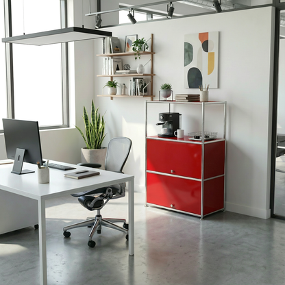 Fortune Candy 3 Tier Modular Metal Storage Cabinet, Modern Grid-Style Organizer for Dining Room, Living Room or Office, Red