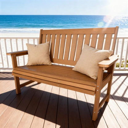 Fortune Candy 44 in. Poly Lumber Outdoor Bench, Teak Tone, HiPs Bench, for Patio, Porch, Garden, 700 lbs Weight Capacity (2-Person)