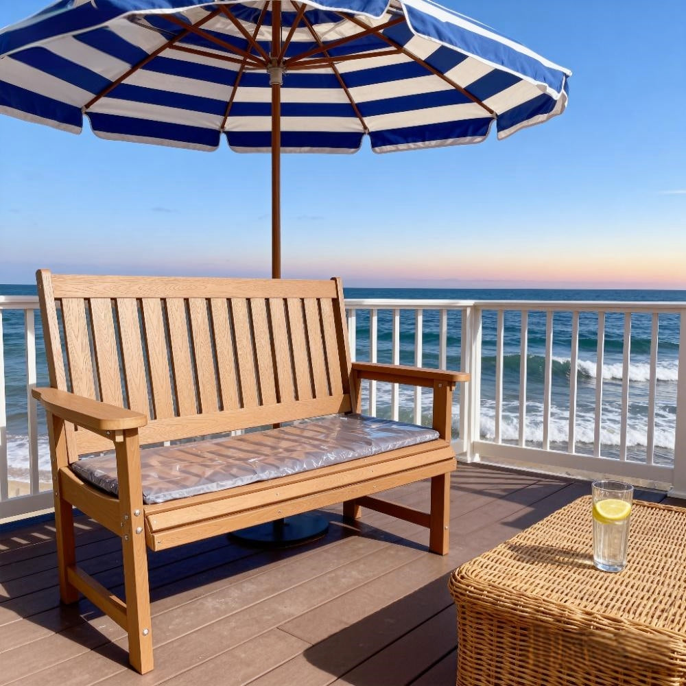 Fortune Candy 44 in. Poly Lumber Outdoor Bench, Teak Tone, HiPs Bench, for Patio, Porch, Garden, 700 lbs Weight Capacity (2-Person)