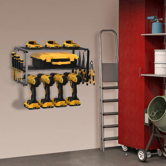 Fortune Candy 2-Tier Tool Organizer Wall Mount, 4 Slots for Cordless tool Storage, Utility Rack Suitable for Garage/Workshop/Pegboard, 2 SET