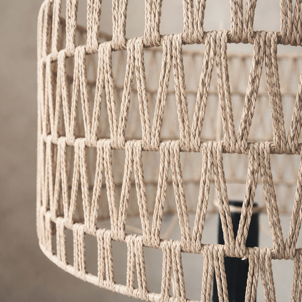 Fortune Candy 61'' Tall Boho Tripod Floor Lamp with Shelves, Mid-Century Modern Wood Standing Lamp with Rattan and Fabric Shades for Home, 2 Pallet