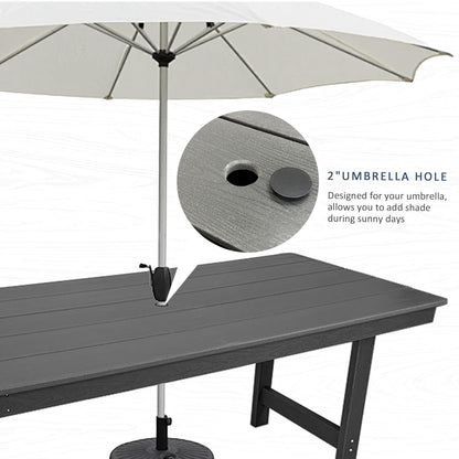 Modern HDPE Patio Dining Set, Poly Lumber Table and Chair, with Umbrella Hole, Weather Resistant, for Outdoor, Garden, Yard, Lawn
